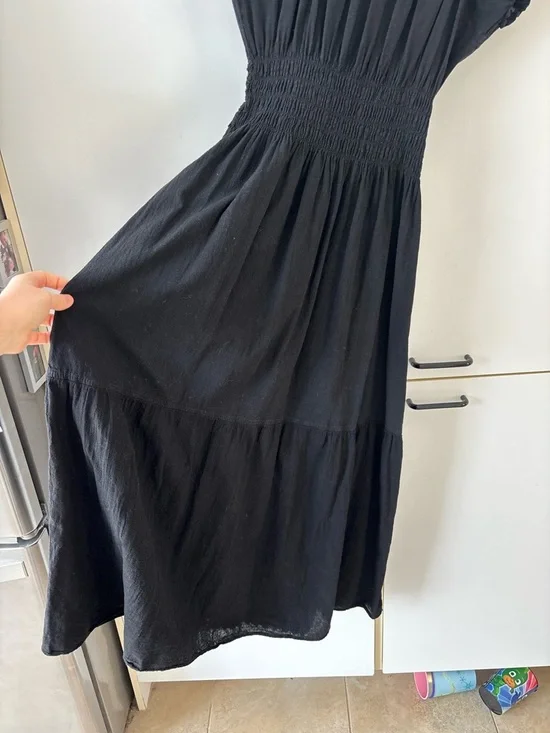 Black Dark Cottagecore Whimsigoth Midi Dress Romantic Lace Crochet Embroidery - Picture 10 of 14